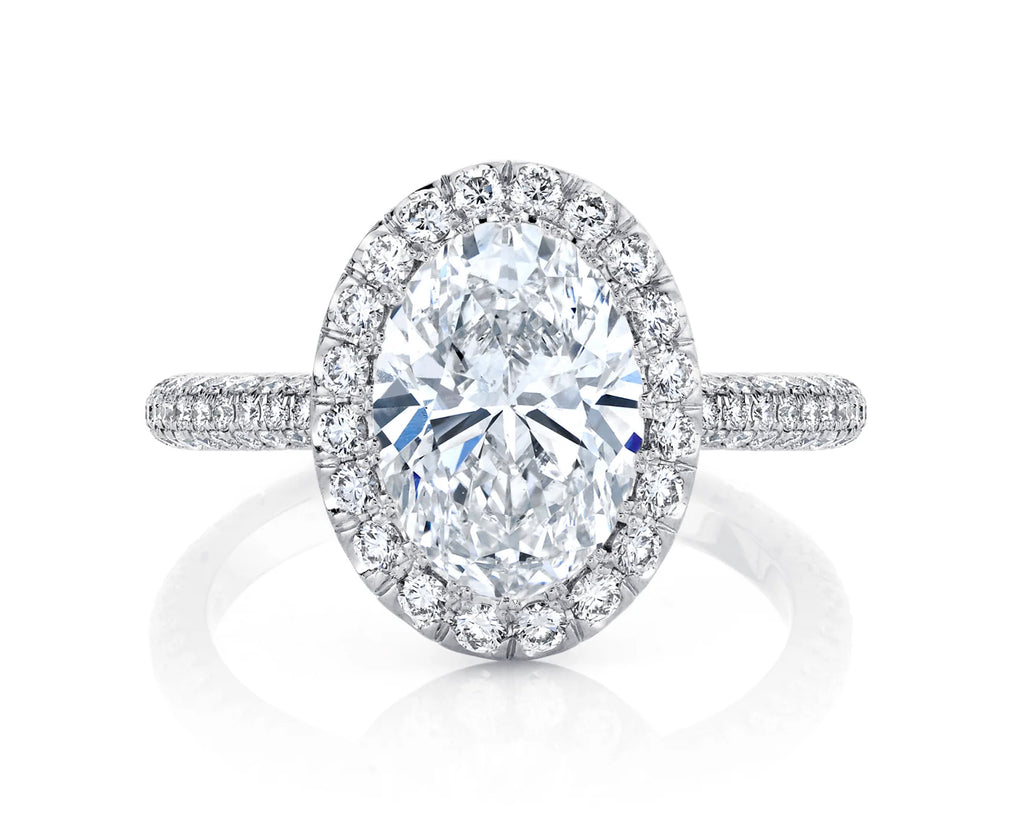 Oval Cut Diamond Halo Three Row Pavé