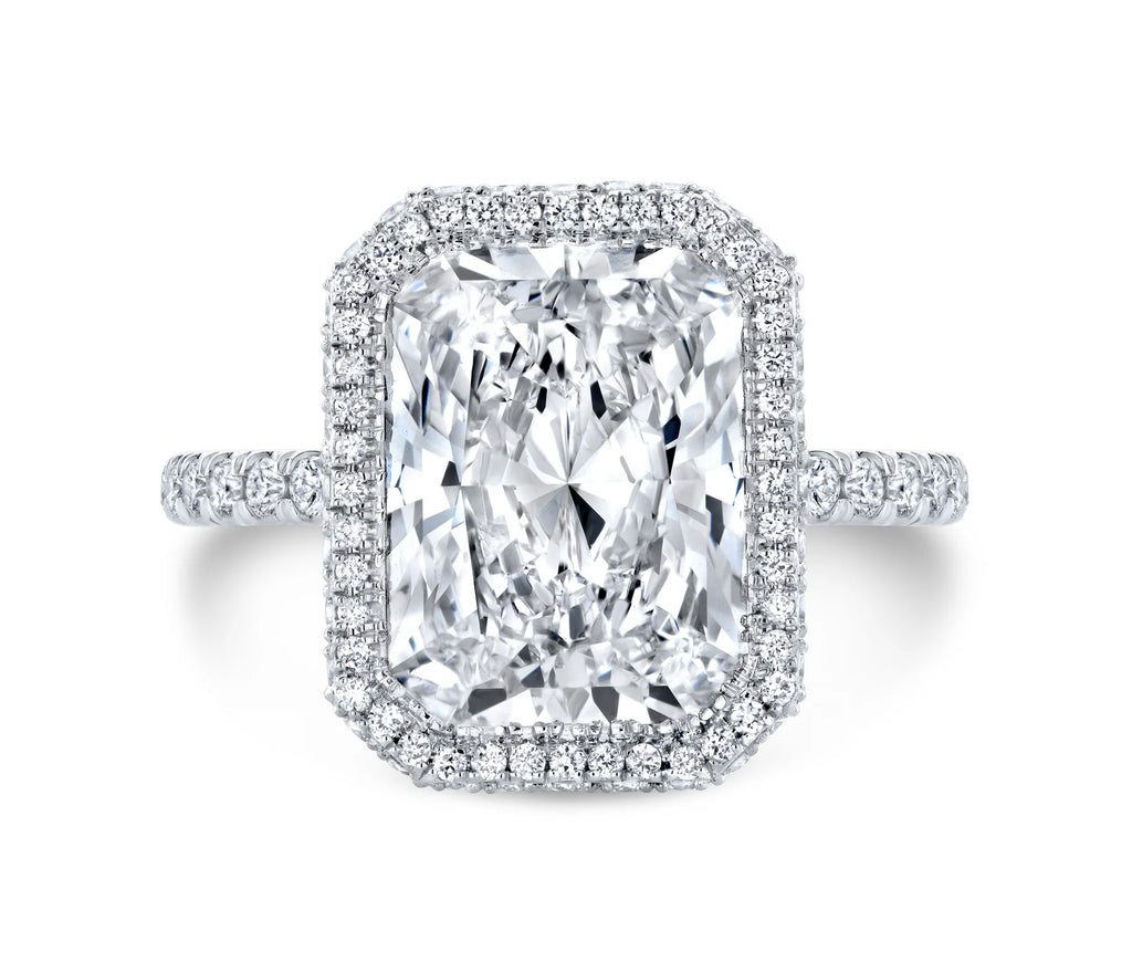 Radiant Cut Diamond Halo Three Row Pavé