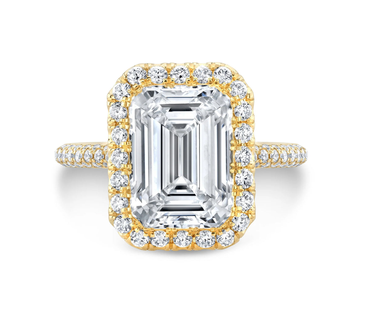 Emerald Cut Diamond Halo Three Row Pav Purediamond