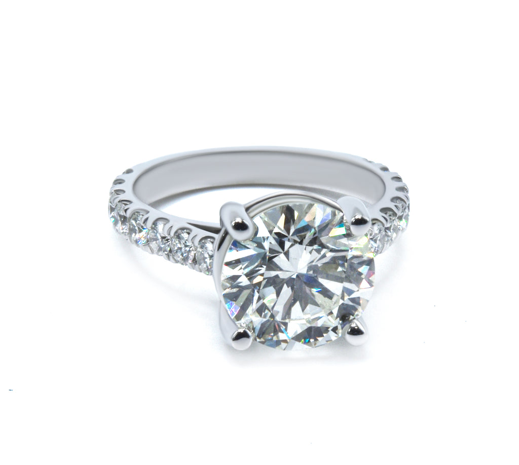 Exquisite Round Cut Diamond Cathedral Ring, Polished Prongs