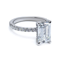 Emerald Cut Diamond French Cut Pave Engagement Ring 2.00+ D-E/VS