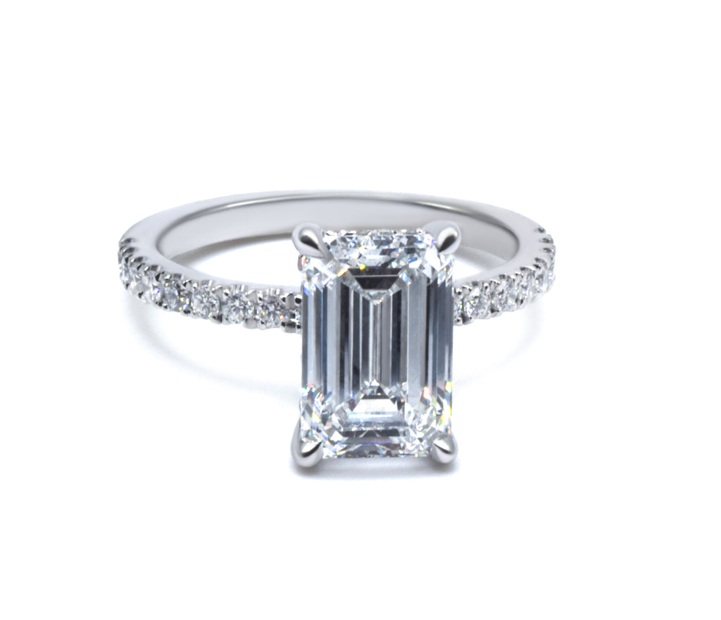 Emerald Cut Diamond French Cut Pave Engagement Ring 2.00+ D-E/VS