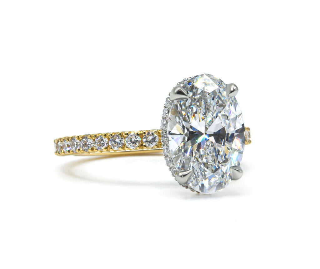 Two Tone Oval Brilliant cut Elegance Hidden Halo Ring