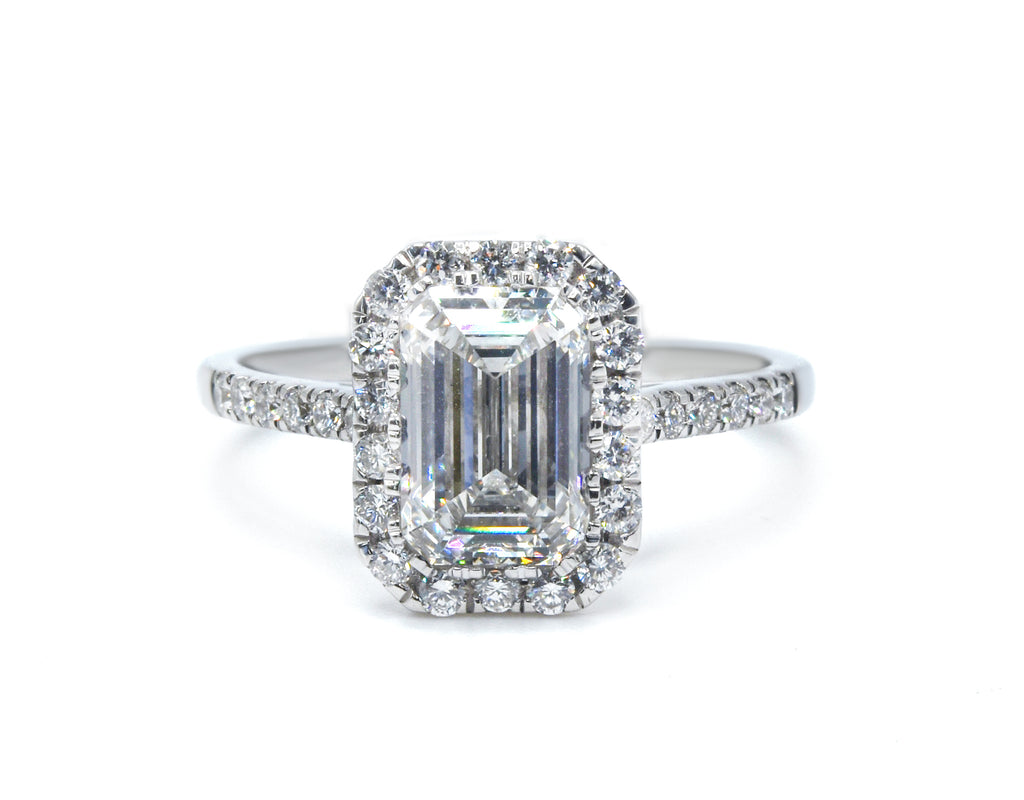 2.58 ct tw Emerald-Cut Lab-Grown Diamond Halo Engagement Ring