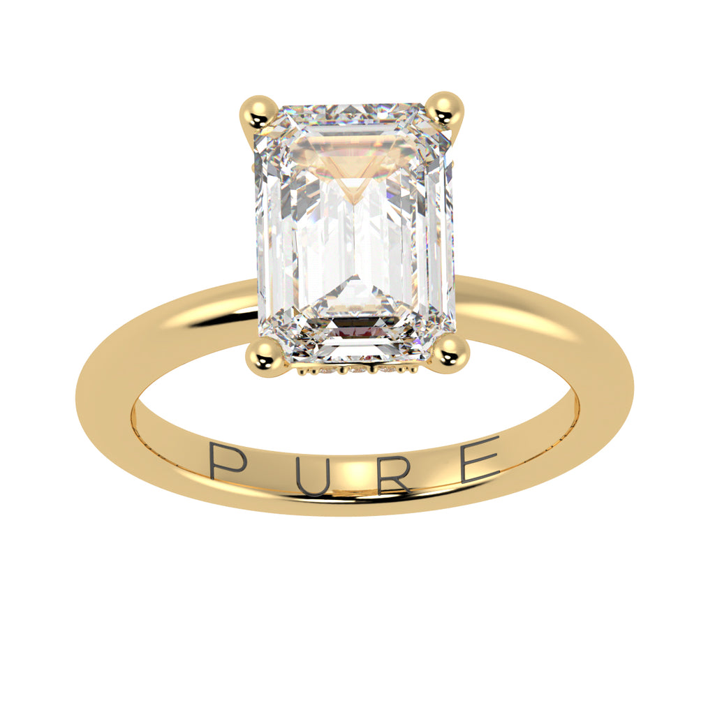 Emerald Cut Diamond Cut Hidden Halo Ring