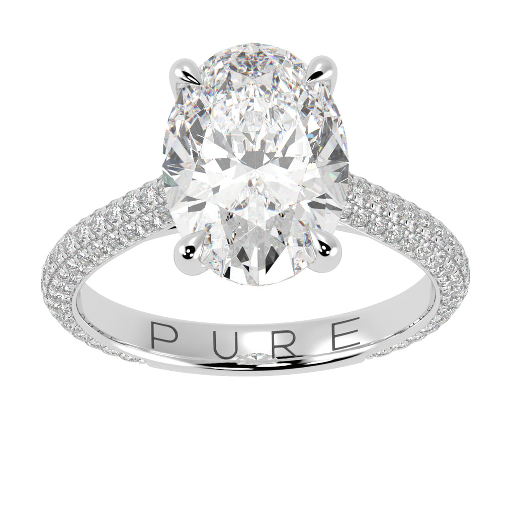 Cathedral Oval Brilliant Cut Diamond Halo Three Row Pavé