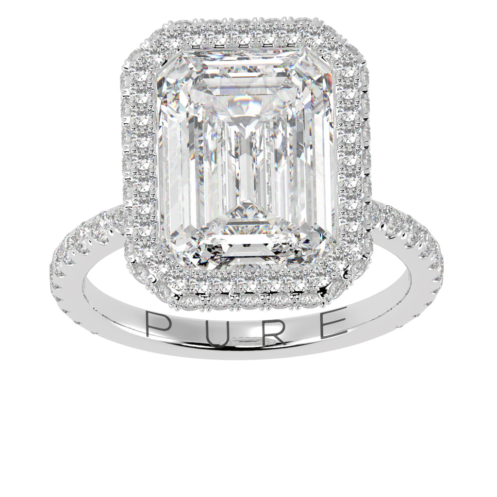 Emerald Cut Diamond Halo French Pavé