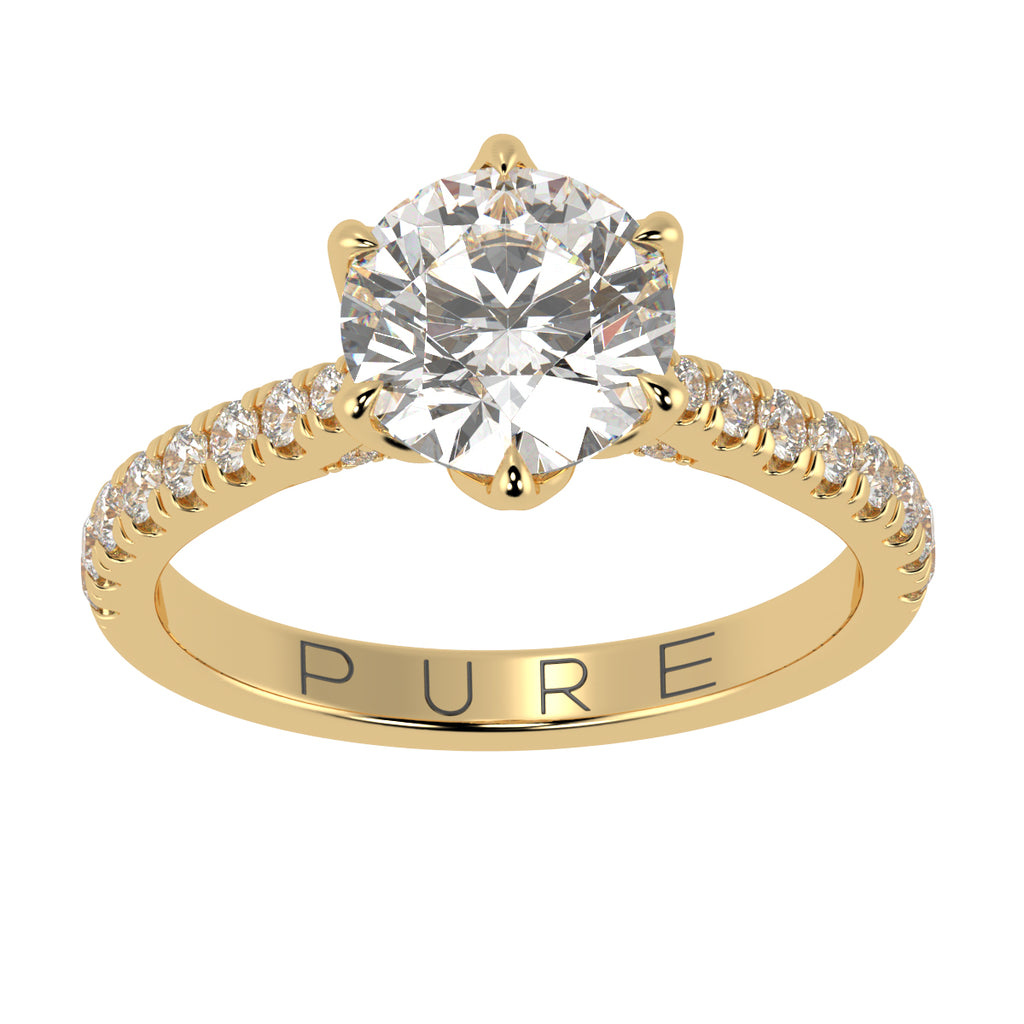 Cathedral Six Prong Solitaire Ring French Cut Pavè