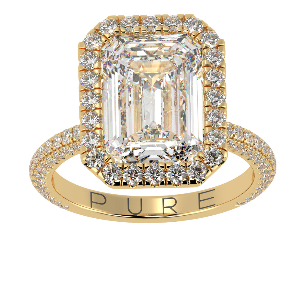 Emerald Cut Diamond Halo Three Row Pavé