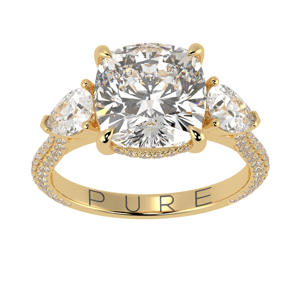Cushion Three Stone Diamond Three Row Pavé