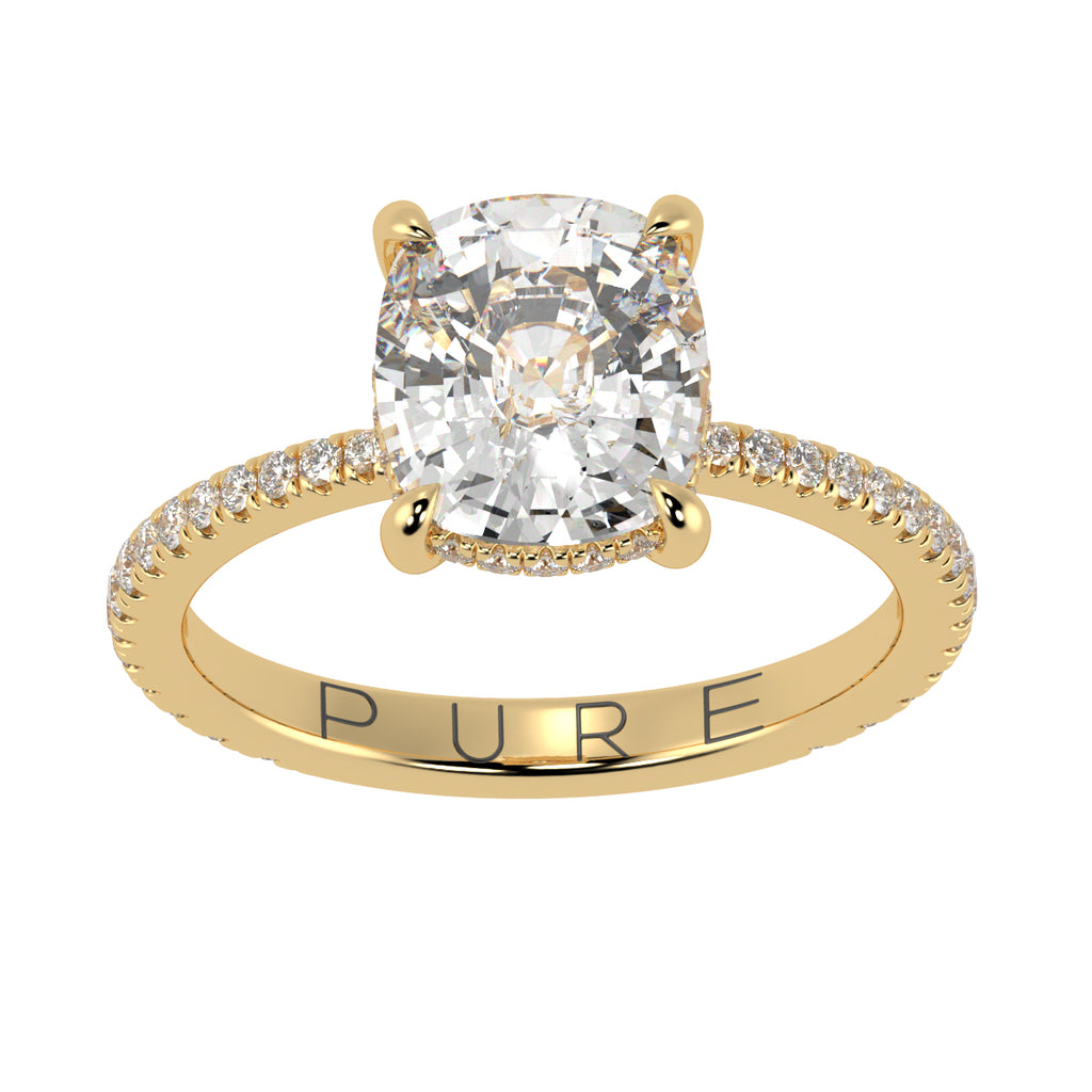 Cushion Brilliant Cut Diamond Hidden Halo French Cut Pavé sides