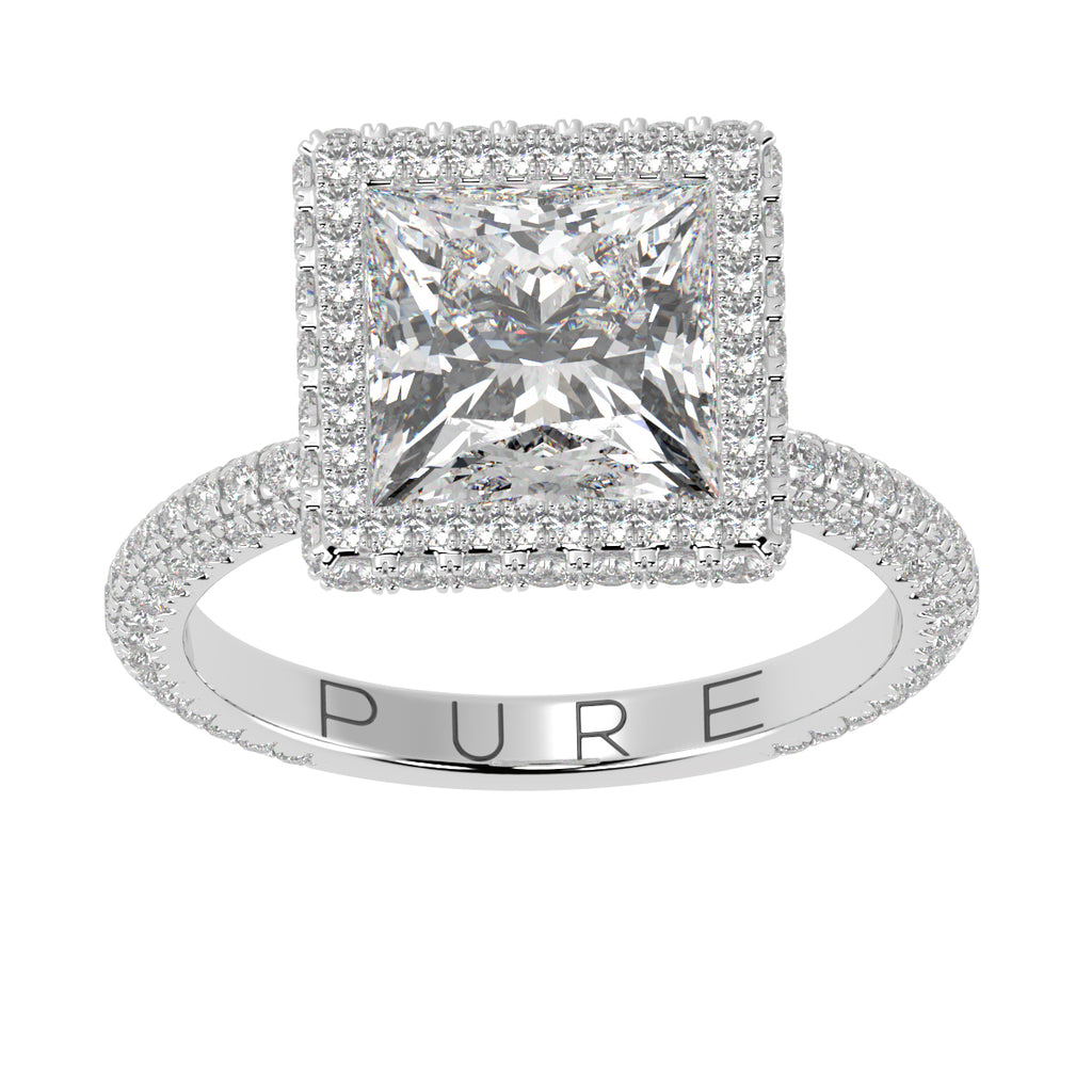 Princess Cut Diamond Halo Three Row Pavé
