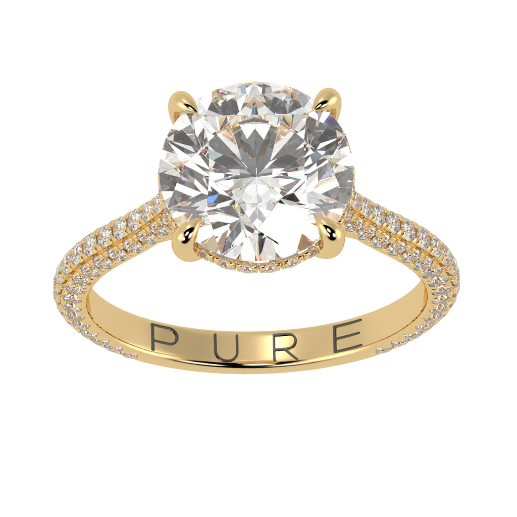 Round Brilliant Cut Diamond Halo Three Row Pavé Ring