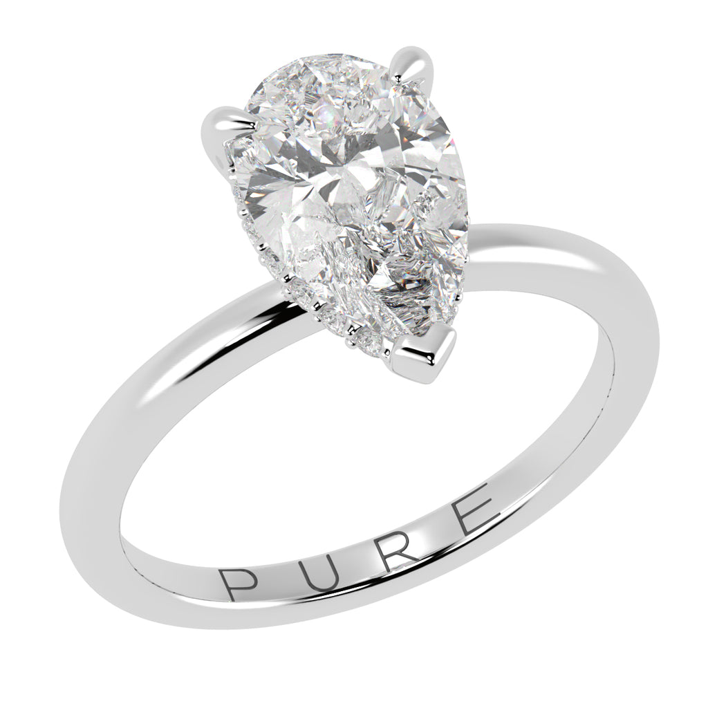 Pear Brilliant Cut Hidden Halo Ring