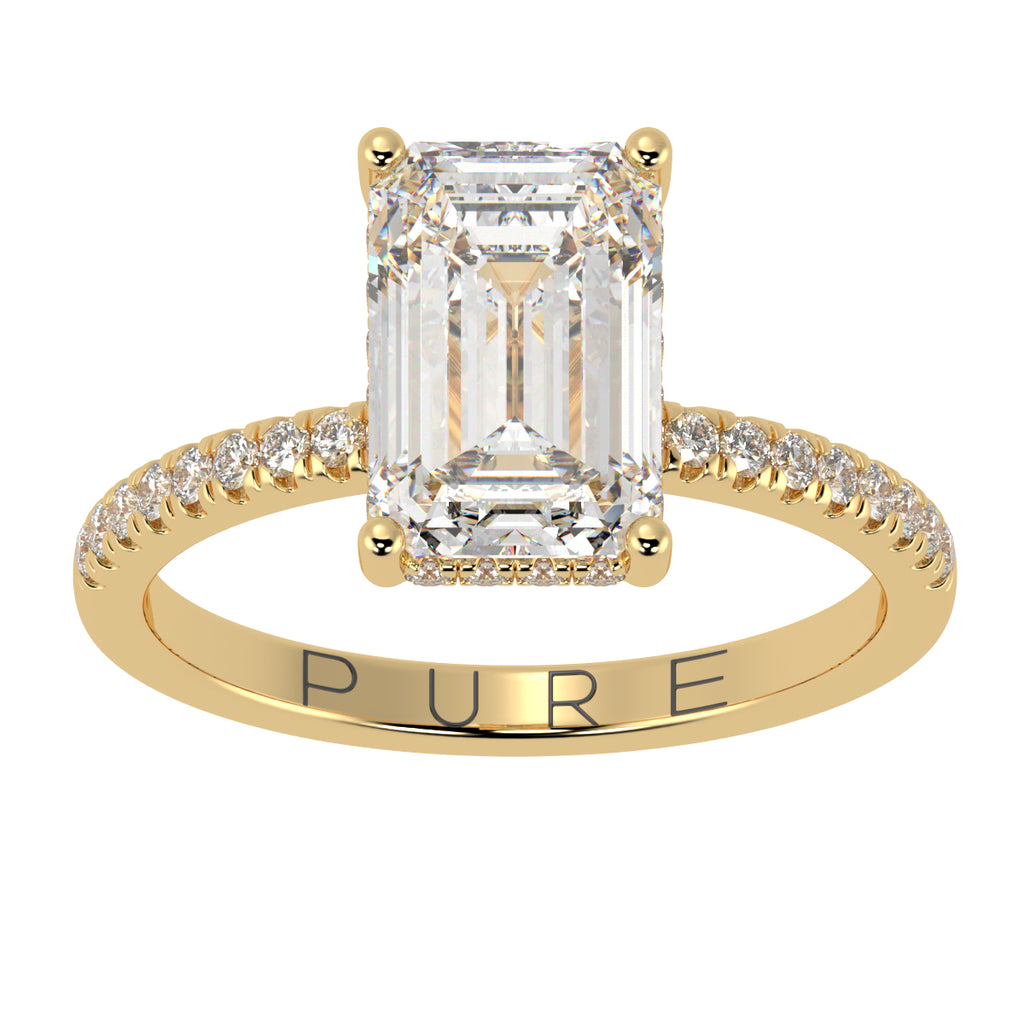 Emerald Cut Diamond Hidden Halo French Cut Pavé sides