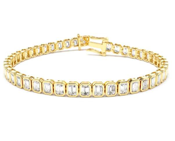 Emerald Cut Bezel Set Lab Grown Diamond Tennis Bracelet 7.50 cttw