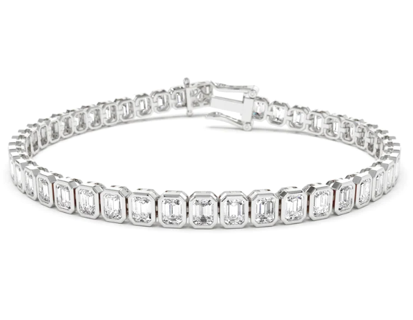 Emerald Cut Bezel Set Lab Grown Diamond Tennis Bracelet 5.75 cttw
