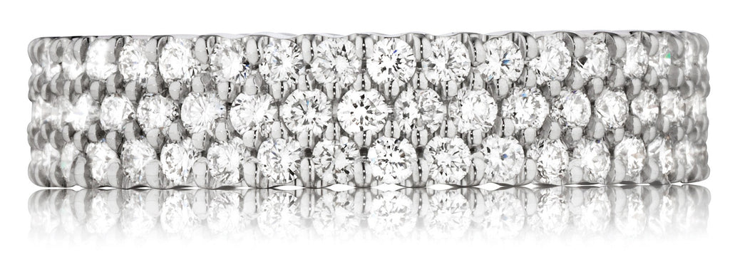 Three row round diamond eternity band