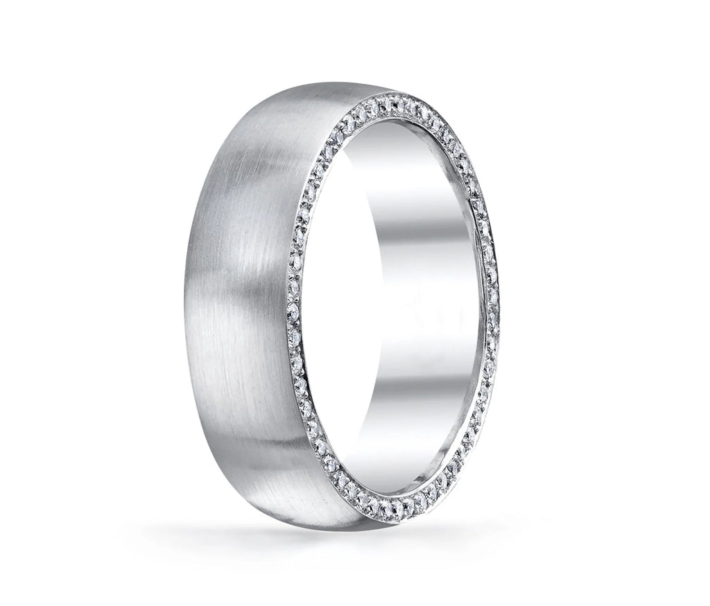 Satin finished wedding band with side diamonds wedding band 6 mm +