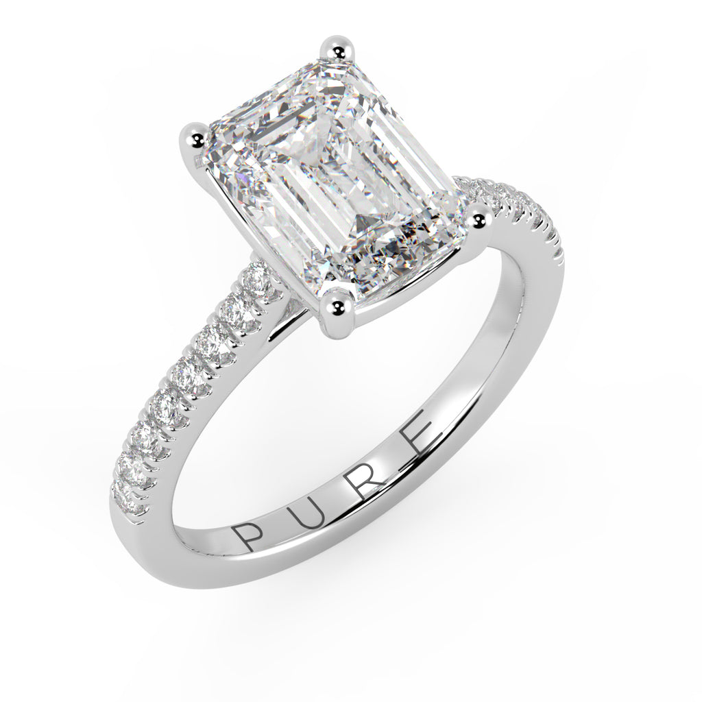 Emerald Cut Diamond French Cut Pave Engagement Ring