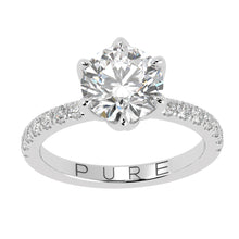 Round Cut Diamond Engagement Ring with Unique Petal Setting