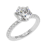 Round Cut Diamond Engagement Ring with Unique Petal Setting