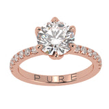 Round Cut Diamond Engagement Ring with Unique Petal Setting