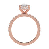 Perfect Hidden Halo Radiant Cut, French Cut Pavé sides, Polished Prongs
