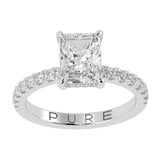Perfect Hidden Halo Radiant Cut, French Cut Pavé sides, Polished Prongs