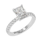 Perfect Hidden Halo Radiant Cut, French Cut Pavé sides, Polished Prongs