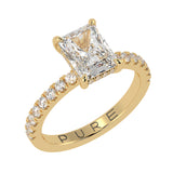 Perfect Hidden Halo Radiant Cut, French Cut Pavé sides, Polished Prongs