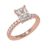 Perfect Hidden Halo Radiant Cut, French Cut Pavé sides, Polished Prongs