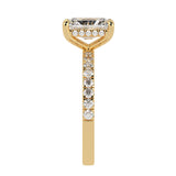 Perfect Hidden Halo Radiant Cut, French Cut Pavé sides, Polished Prongs