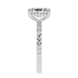 Perfect Hidden Halo Radiant Cut, French Cut Pavé sides, Polished Prongs