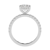 Perfect Hidden Halo Radiant Cut, French Cut Pavé sides, Polished Prongs