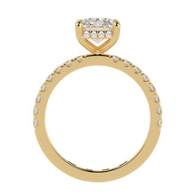 Perfect Hidden Halo Radiant Cut, French Cut Pavé sides, Polished Prongs