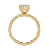 Perfect Hidden Halo Radiant Cut, French Cut Pavé sides, Polished Prongs