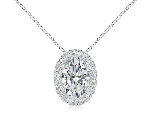 Perfect Oval Lab Grown Diamond Pendant Halo 0.75 carat.