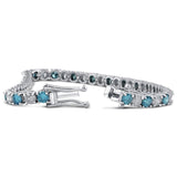 Tennis Bracelet Round Brilliant Cut Lab Grown White & Blue Diamonds 3.39 CTW