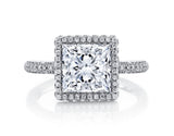 Princess Cut Diamond Halo Three Row Pavé
