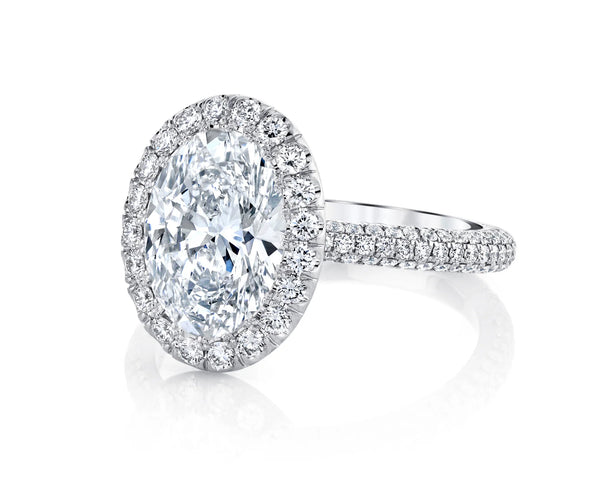 Oval Cut Diamond Halo Three Row Pavé