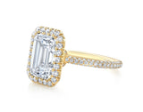 Emerald Cut Diamond Halo Three Row Pavé