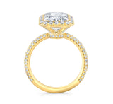 Emerald Cut Diamond Halo Three Row Pavé