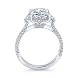 Emerald Three Stone Diamond Three Row Pavé Ring