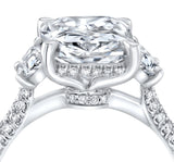 Emerald Three Stone Diamond Three Row Pavé Ring