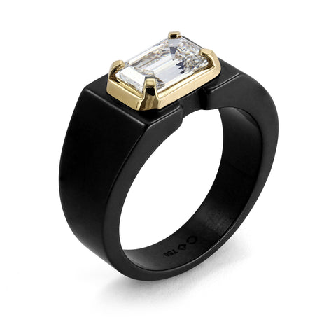 Clarity Diamond™ Angle Matte Emerald Diamond Black Ceramic Ring