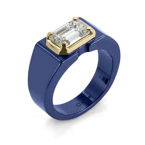 Clarity Diamond™ Angle High Polish Emerald Diamond Blue Ceramic Ring