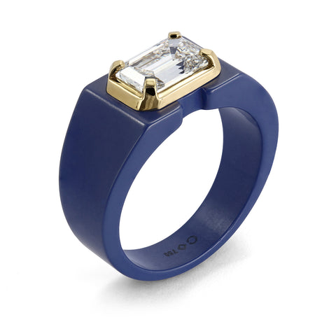 Clarity Diamond™ Angle Matte Emerald Diamond Blue Ceramic Ring