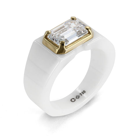 Clarity Diamond™ Angle High Polish Emerald Diamond White Ceramic Ring