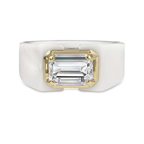 Clarity Diamond™ High Polish Emerald Diamond White Ceramic Ring